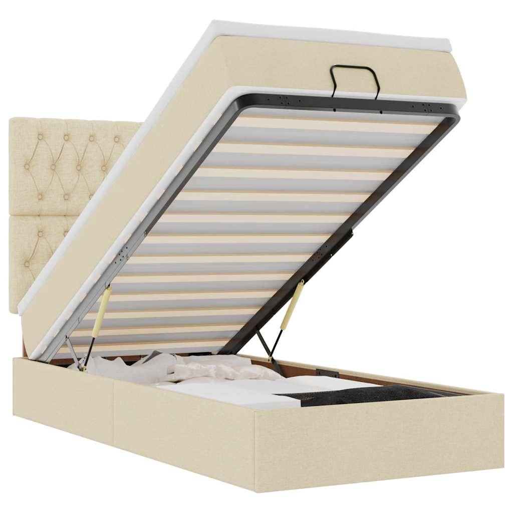 vidaXL Ottomane Bett mit Matratze &amp; LEDs Creme 90x200 cm Stoff