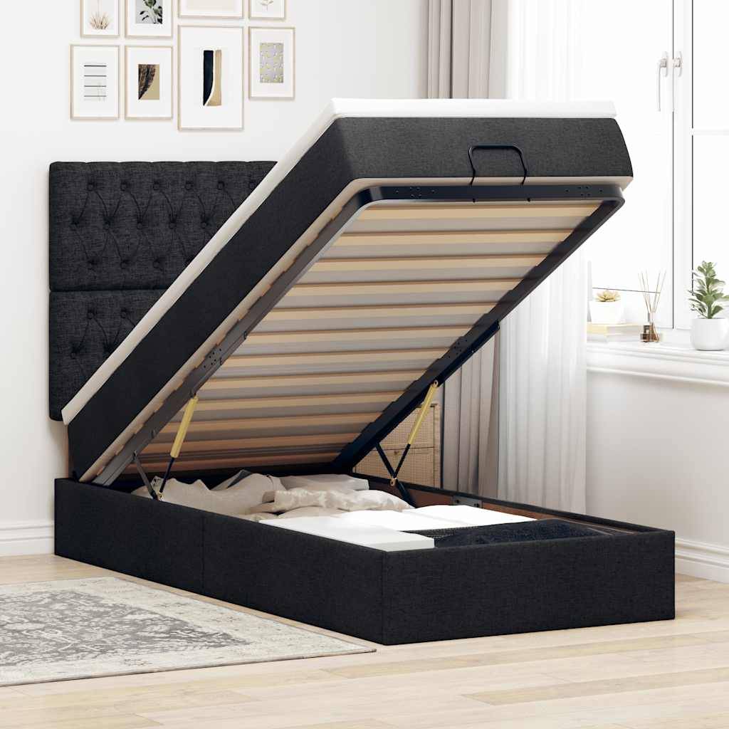 vidaXL Ottoman-Bett mit Matratze Schwarz 90x200 cm Stoff