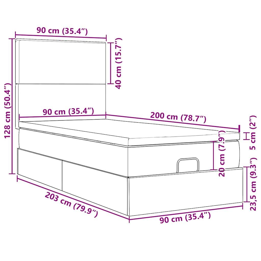 vidaXL Ottomane Bett mit Matratze & LEDs Dunkelgrau 90x200 cm Stoff