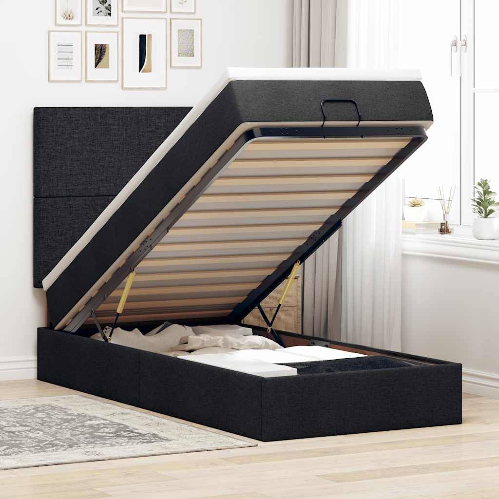 vidaXL Ottoman-Bett mit Matratze Schwarz 90x190 cm Stoff