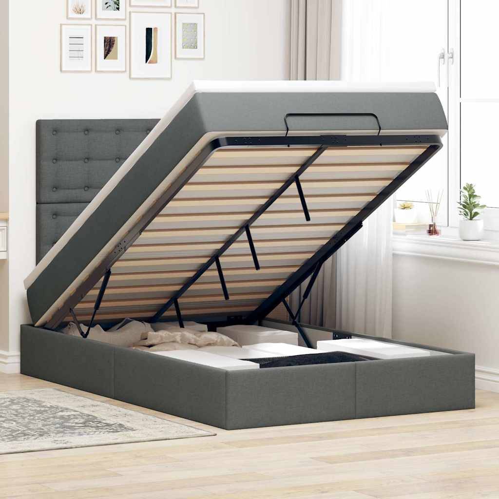 vidaXL Ottoman-Bett mit Matratze Dunkelgrau 120x190 cm Stoff