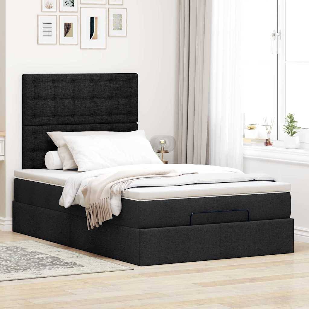 vidaXL Ottoman-Bett mit Matratze &amp; LEDs Schwarz 120x200 cm Stoff