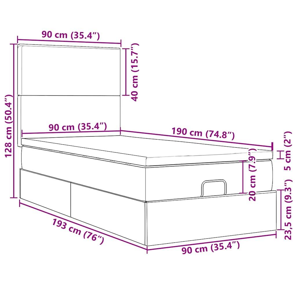 vidaXL Ottoman-Bett mit Matratze & LEDs Taupe 90x190 cm Stoff