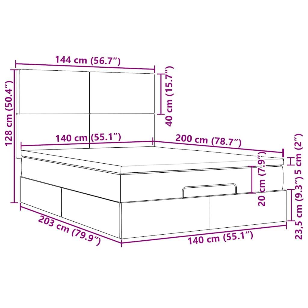 vidaXL Ottoman-Bett mit Matratze Creme 140x200 cm Stoff