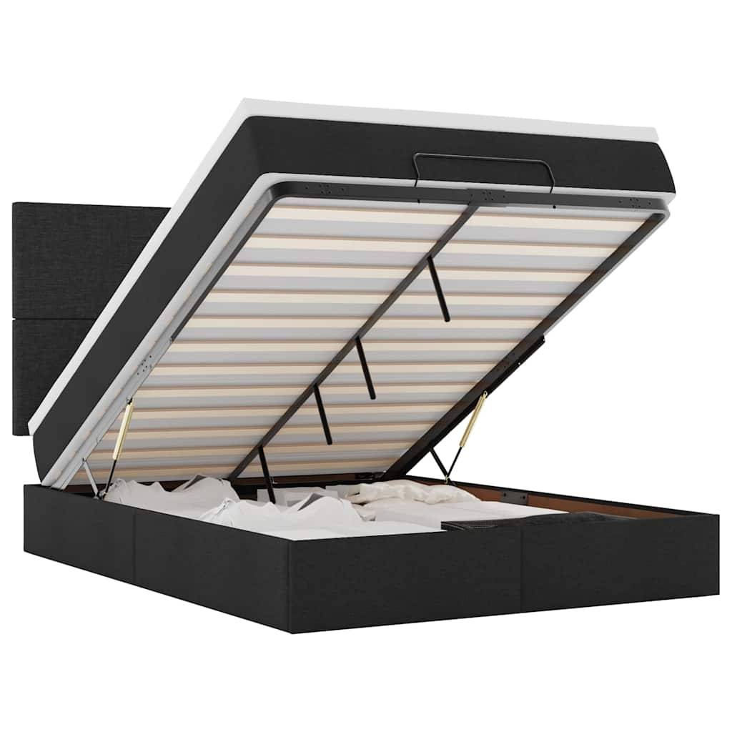 vidaXL Ottoman-Bett mit Matratze & LEDs Schwarz 140x200 cm Stoff