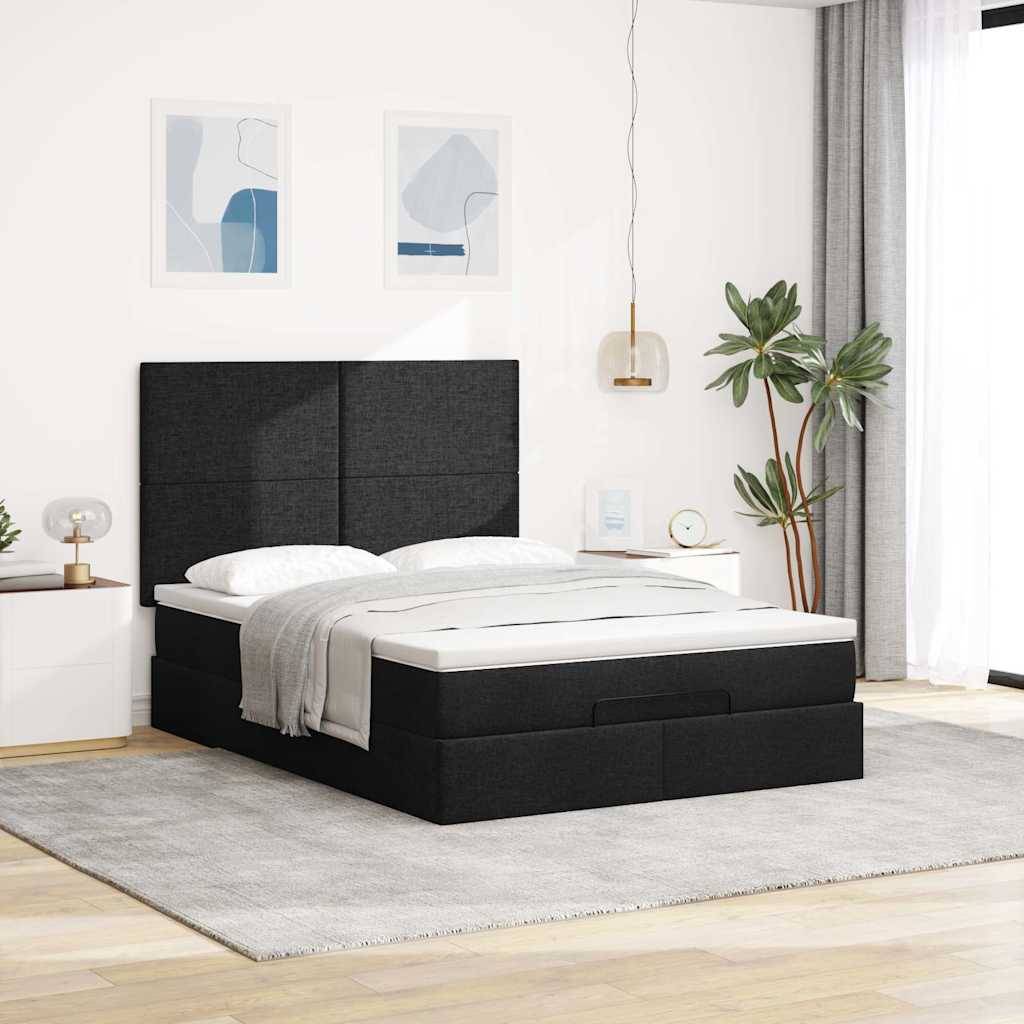 vidaXL Ottoman-Bett mit Matratze & LEDs Schwarz 140x200 cm Stoff