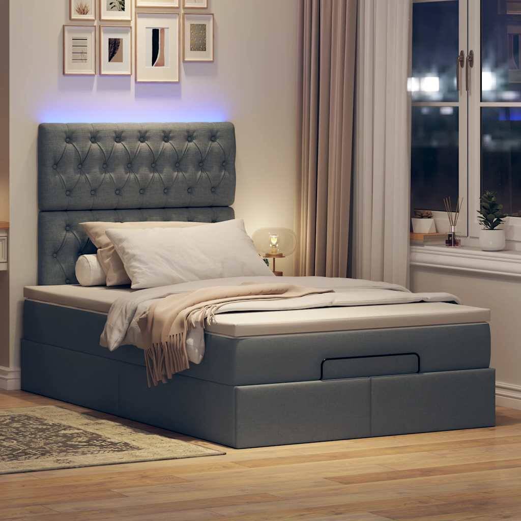 vidaXL Ottoman-Bett mit Matratze & LEDs Dunkelgrau 120x200 cm Stoff