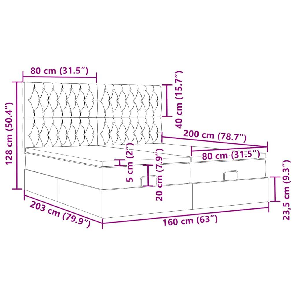 vidaXL Ottoman-Bett mit Matratzen Dunkelbraun 160x200 cm Stoff