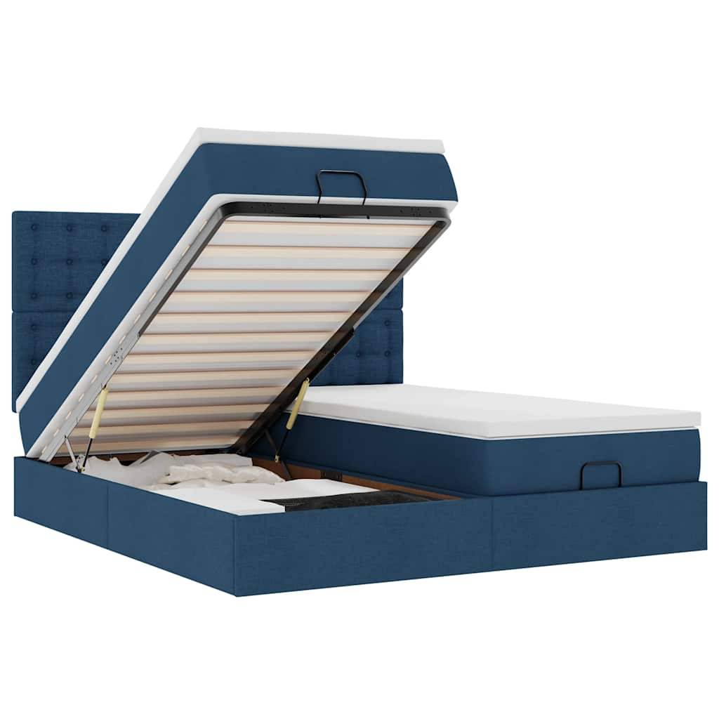 vidaXL Ottoman-Bett mit Matratzen Blau 180x200 cm Stoff