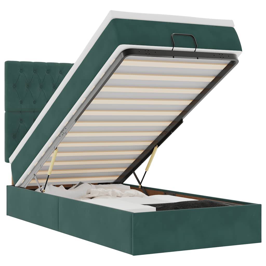 vidaXL Ottoman-Bett mit Matratzen Dunkelgrün 90x200 cm Samt