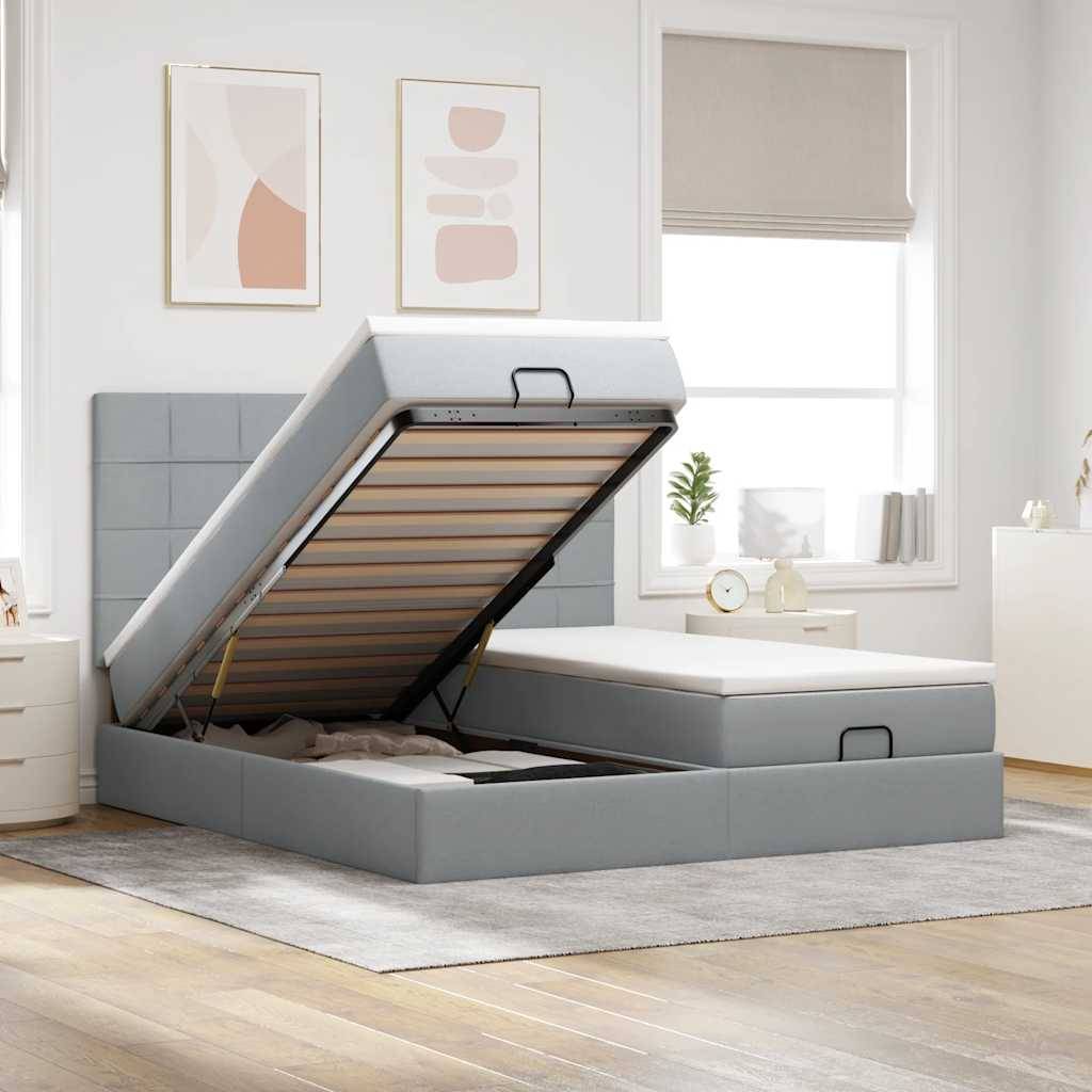 vidaXL Ottoman-Bett mit Matratzen & LEDs Hellgrau 200x200 cm Stoff