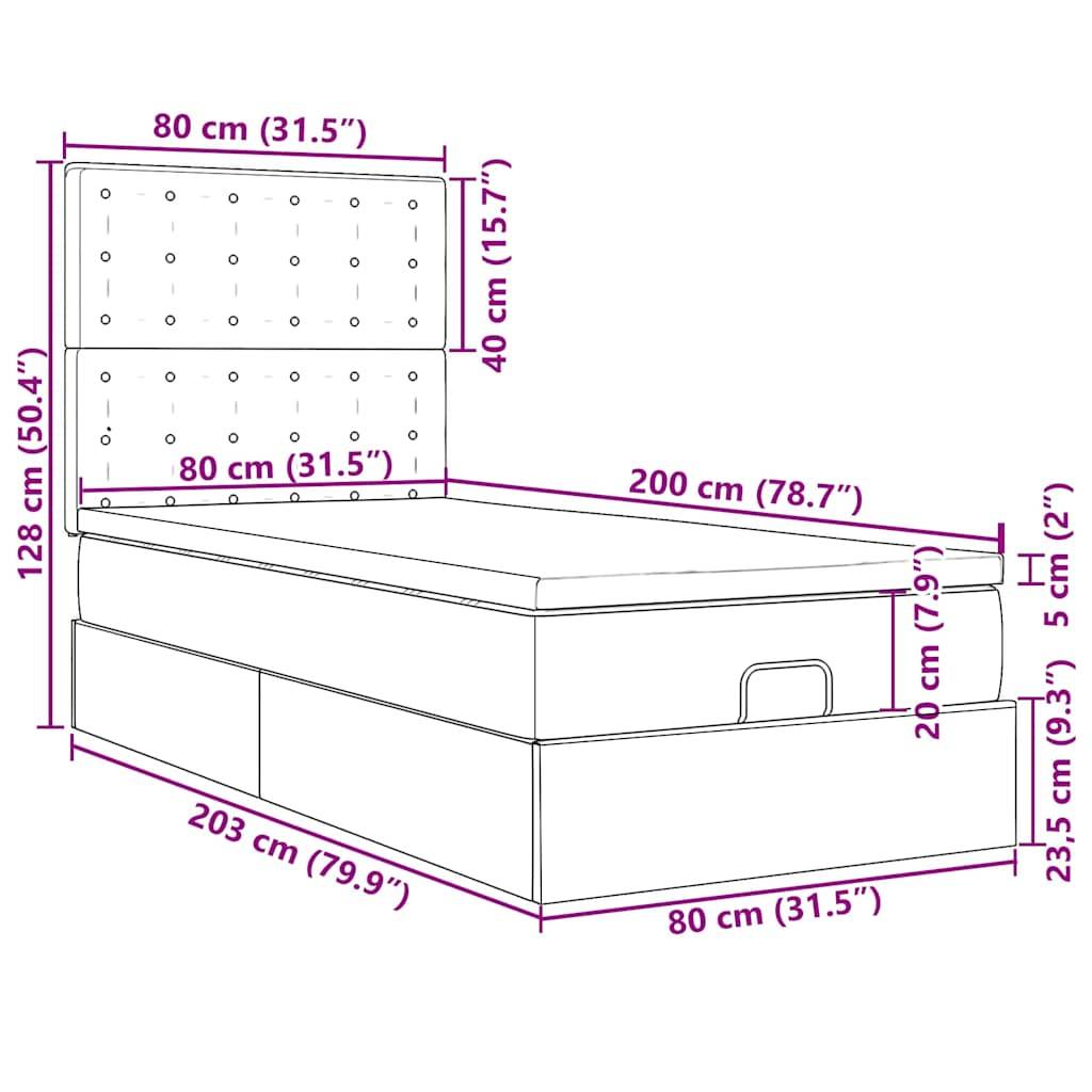vidaXL Ottoman-Bett mit Matratzen & LEDs Dunkelgrün 80x200 cm Samt