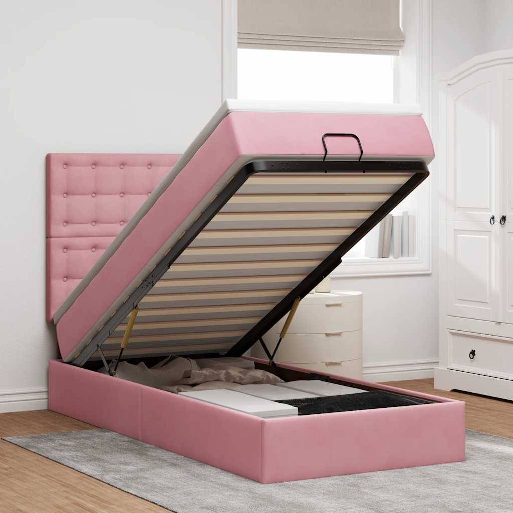 vidaXL Ottoman-Bett mit Matratzen & LEDs Rosa 100x200 cm Samt