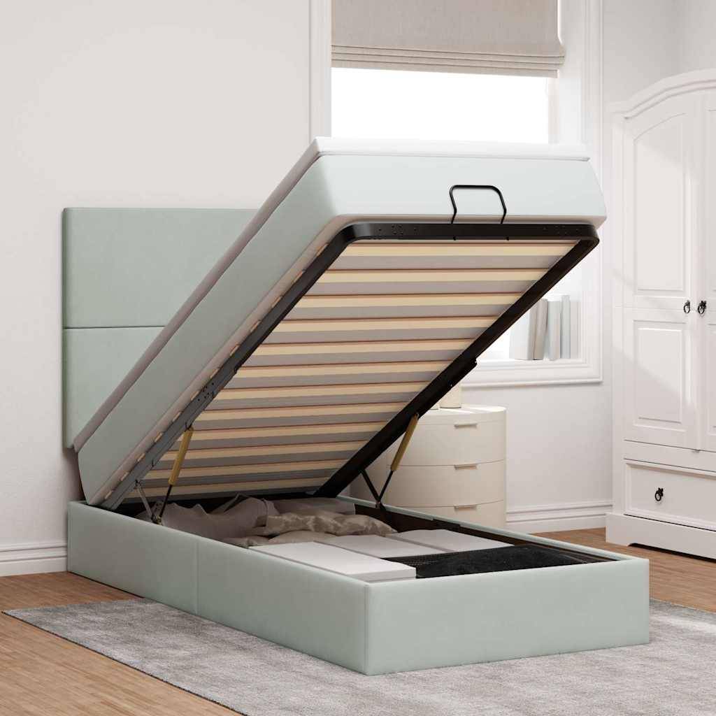 vidaXL Ottoman-Bett mit Matratzen & LEDs Hellgrau 100x200 cm Samt