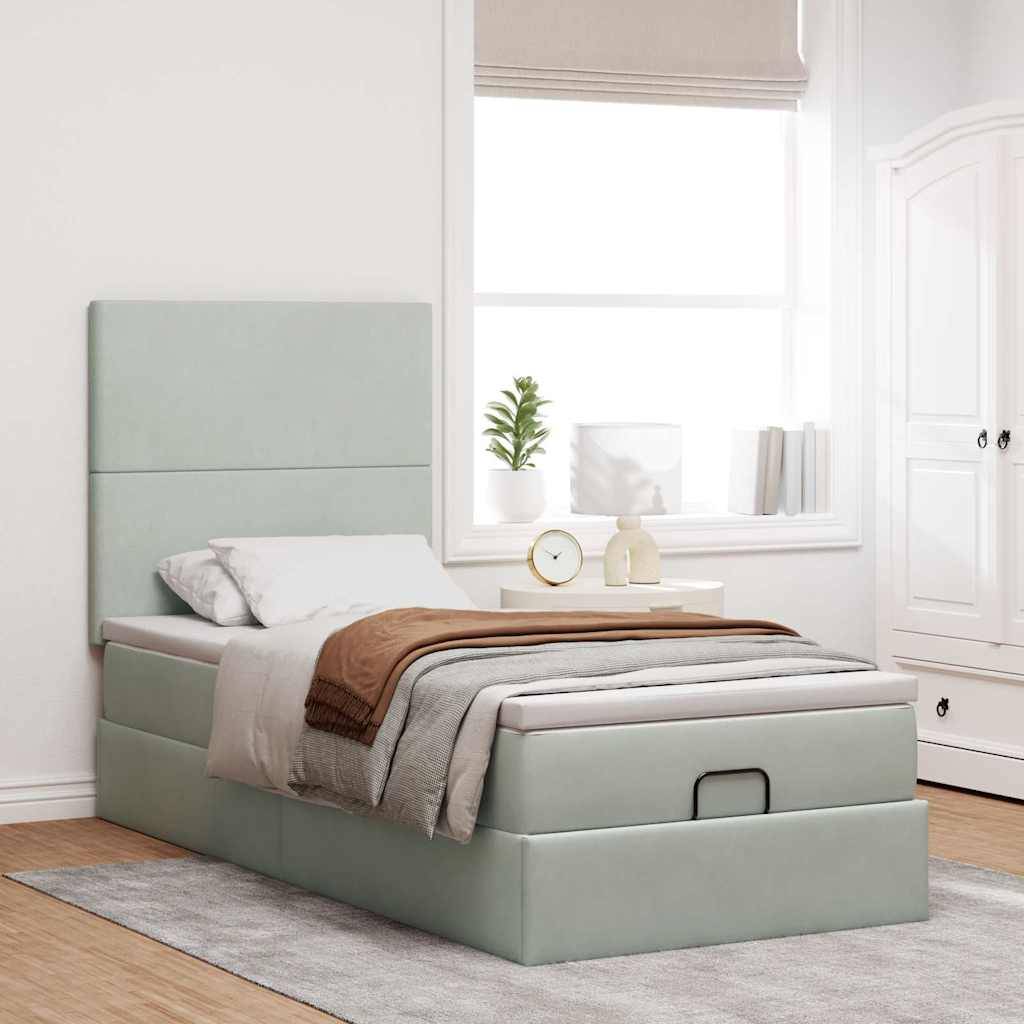 vidaXL Ottoman-Bett mit Matratzen & LEDs Hellgrau 100x200 cm Samt