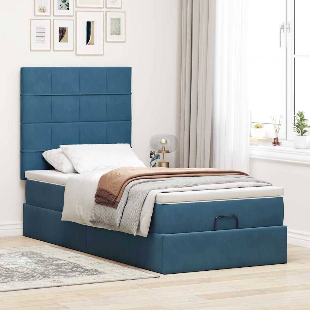 vidaXL Ottoman-Bett mit Matratzen Dunkelblau 100x200 cm Samt