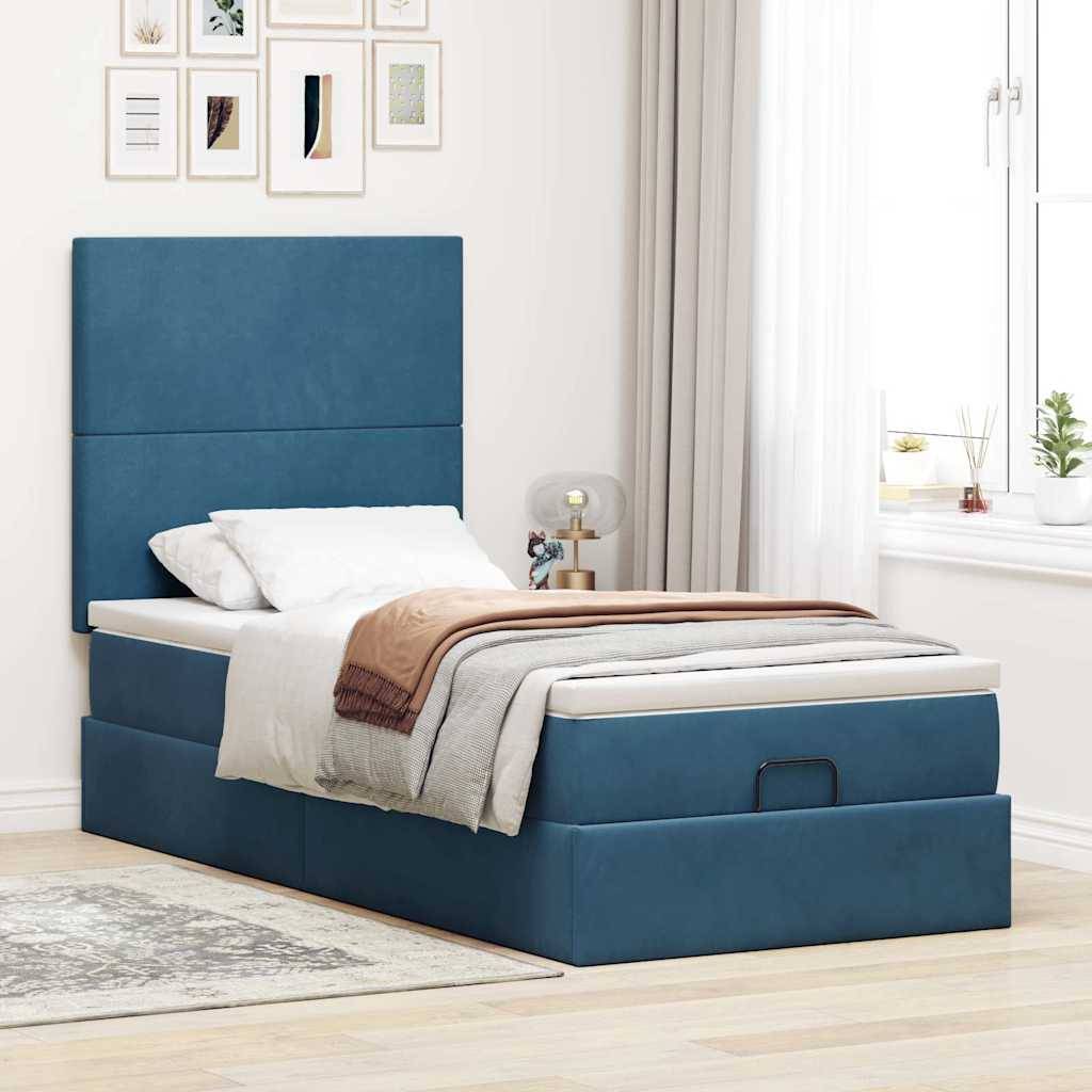 vidaXL Ottoman-Bett mit Matratzen Dunkelblau 90x200 cm Samt
