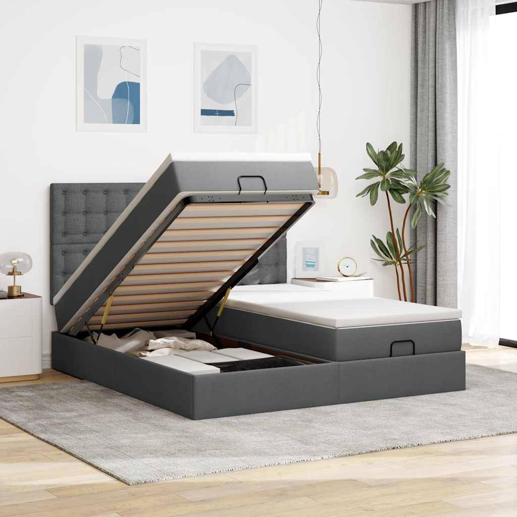 vidaXL Ottoman-Bett mit Matratzen Dunkelgrau 160x200 cm Stoff