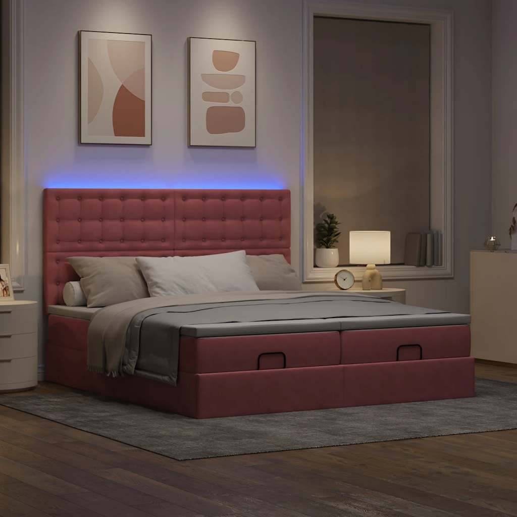 vidaXL Ottoman-Bett mit Matratzen &amp; LEDs Rosa 180x200 cm Samt