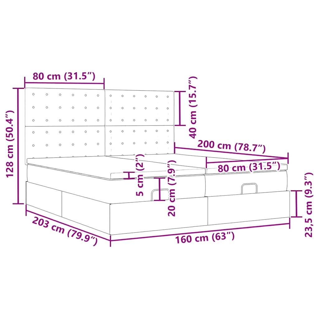 vidaXL Ottoman-Bett mit Matratzen & LEDs Dunkelblau 160x200 cm Samt