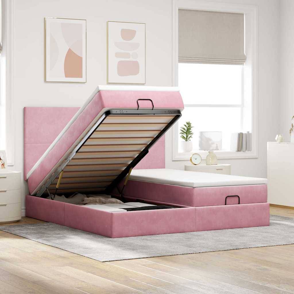 vidaXL Ottoman-Bett mit Matratzen & LEDs Rosa 180x200 cm Samt