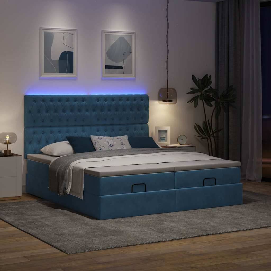 vidaXL Ottoman-Bett mit Matratzen & LEDs Dunkelblau 180x200 cm Samt