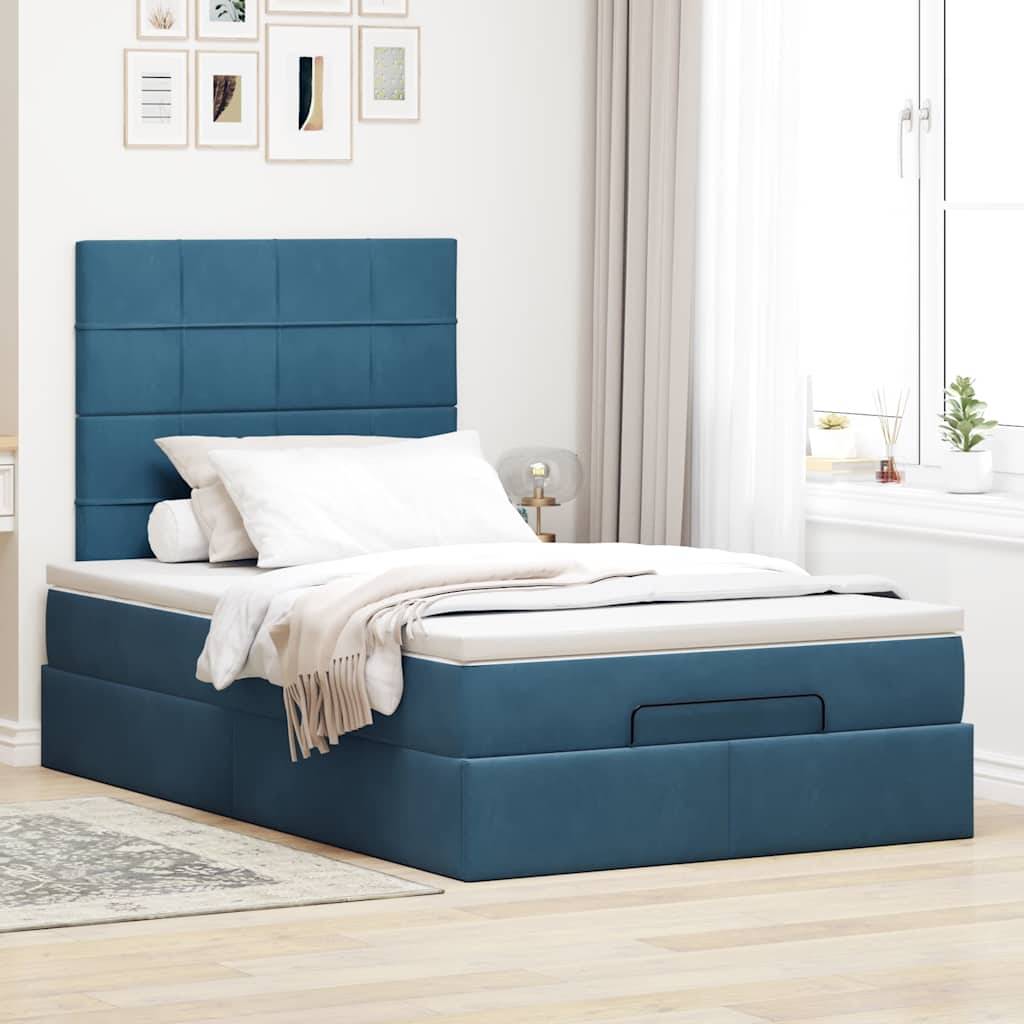 vidaXL Ottoman-Bett mit Matratzen & LEDs Dunkelblau 120x190 cm Samt