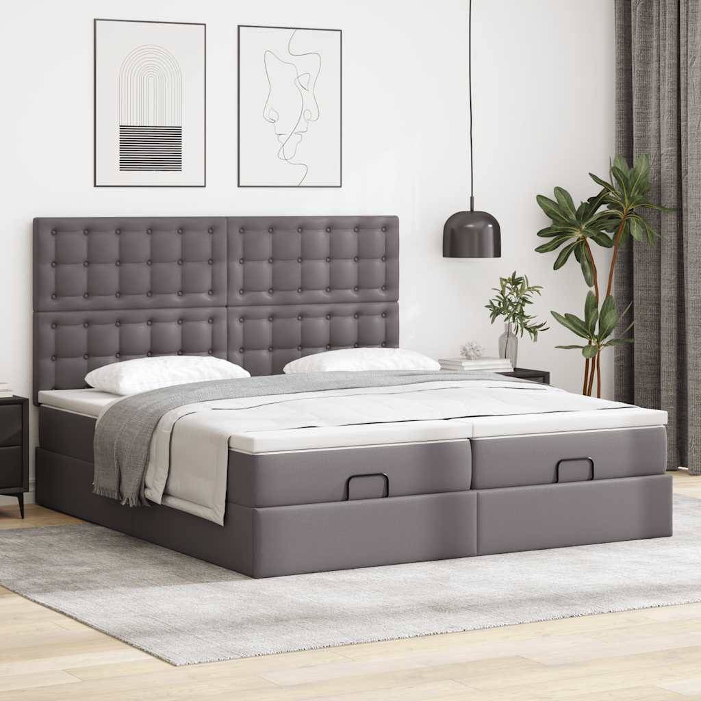 vidaXL Ottoman-Bett mit Matratzen & LEDs Grau 200x200 cm Kunstleder