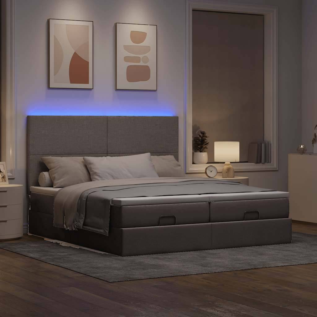 vidaXL Ottoman-Bett mit Matratzen & LEDs Taupe 180x200 cm Stoff