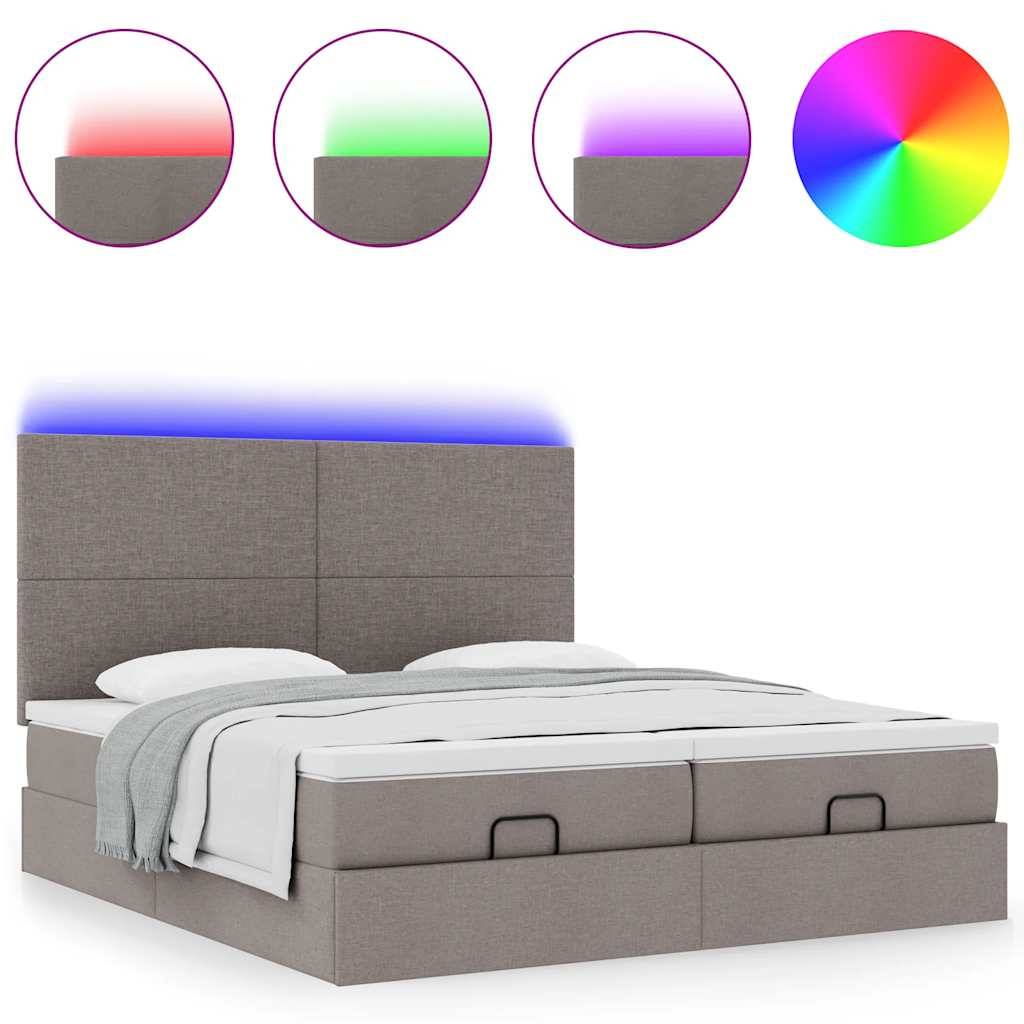vidaXL Ottoman-Bett mit Matratzen & LEDs Taupe 180x200 cm Stoff
