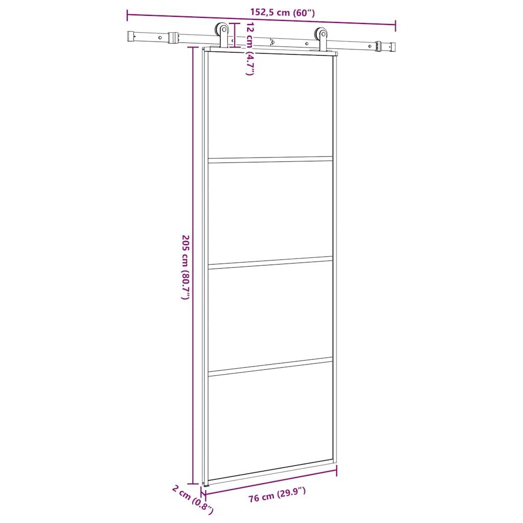 vidaXL Schiebetür mit Beschlag 76x205 cm ESG-Glas & Aluminium