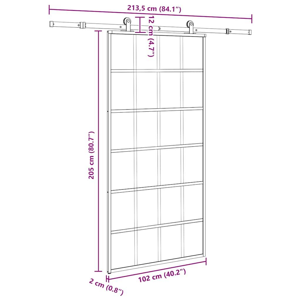 vidaXL Schiebetür mit Beschlag 102x205 cm ESG-Glas & Aluminium