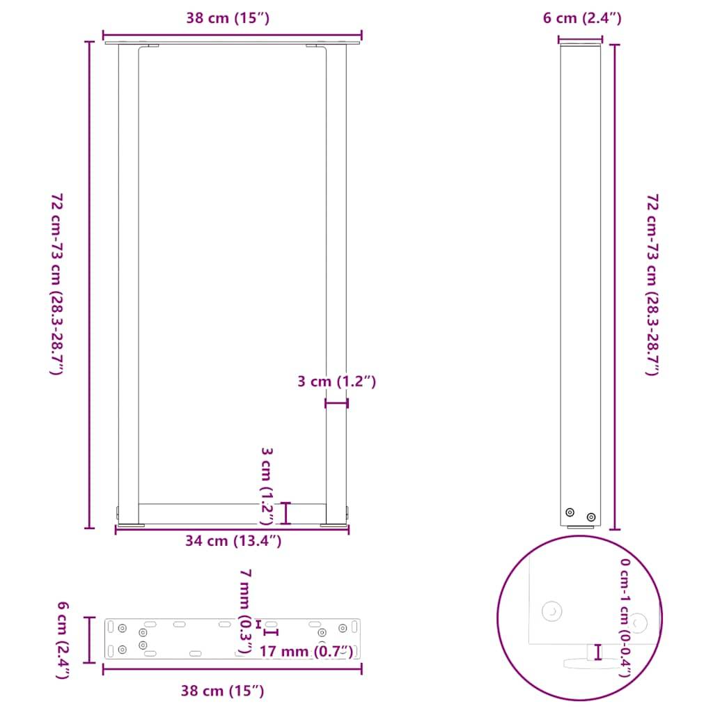 vidaXL Konsolentischbeine U-Form 2 Stk. Anthrazit 38x(72-73) cm Stahl