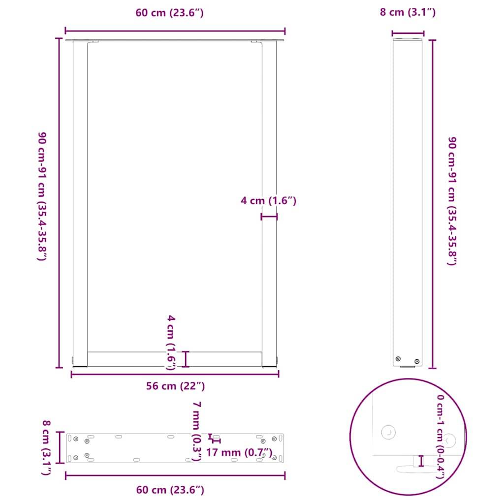 vidaXL Couchtischbeine U-Form 2 Stk. Anthrazit 60x(90-91) cm Stahl