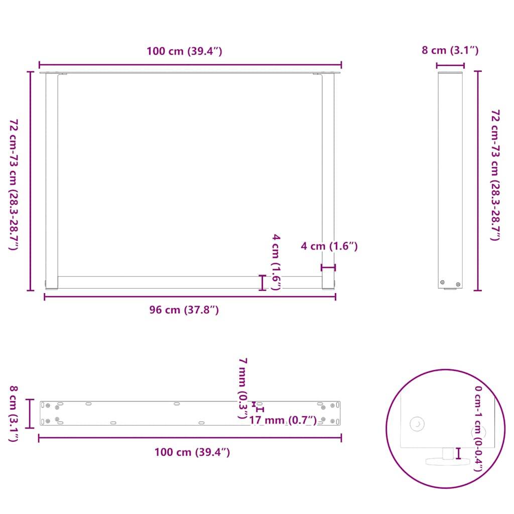vidaXL Esstischbeine U-Form 2 Stk. Weiß 100x(72-73) cm Stahl