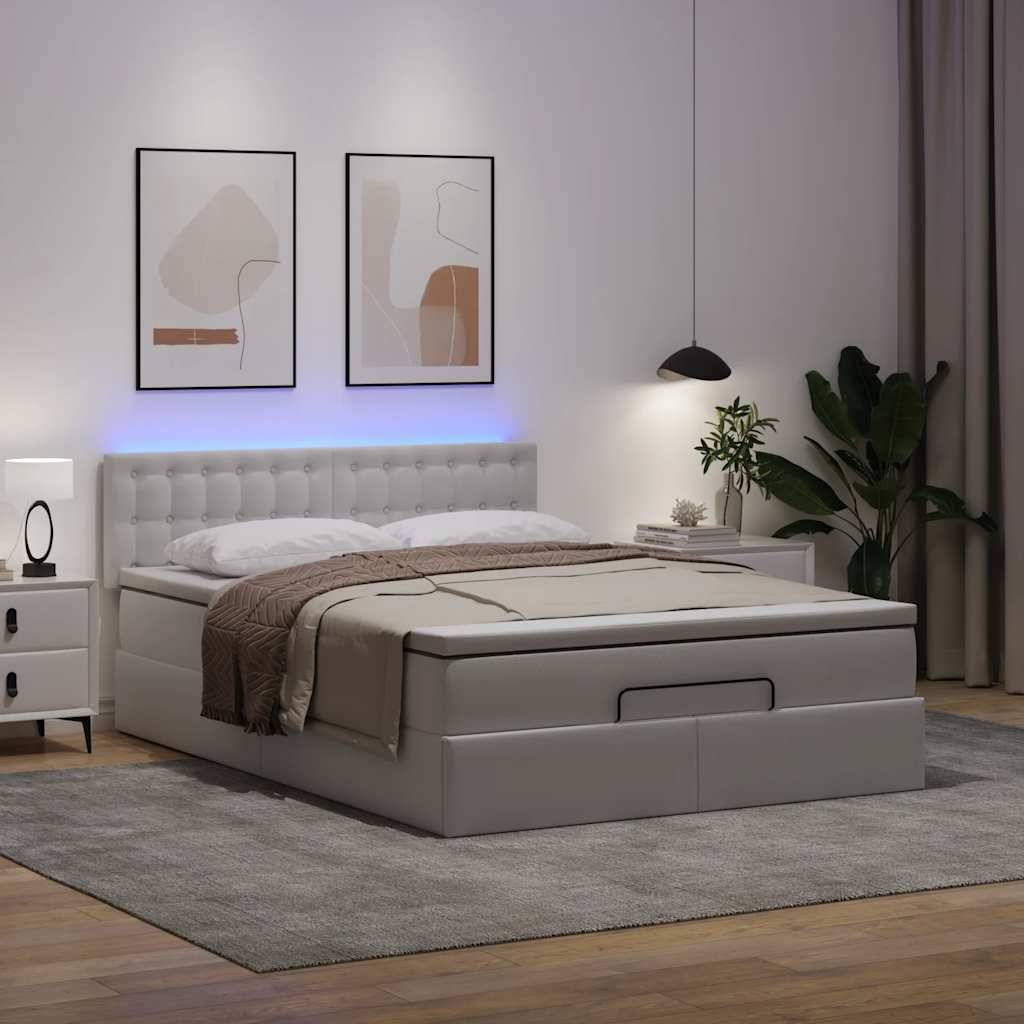 vidaXL Ottoman-Bett mit Matratzen & LEDs Reinweiß 200x200cm Kunstleder