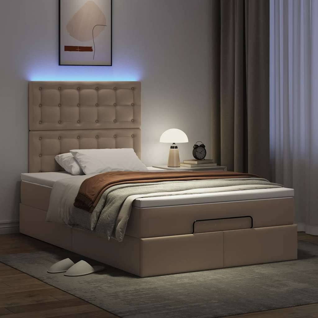 vidaXL Ottoman-Bett mit Matratze & LEDs 120x190cm Kunstleder