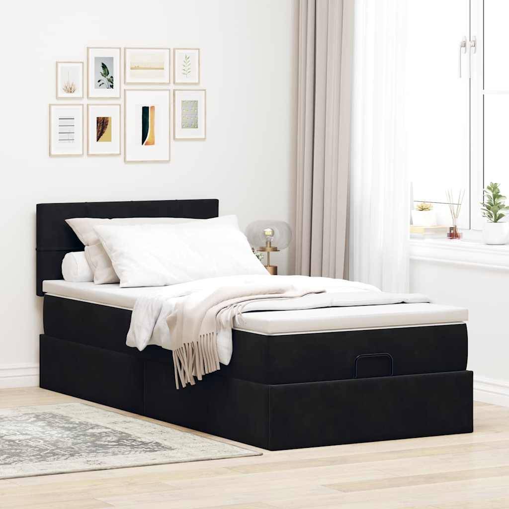 vidaXL Ottoman-Bett mit Matratze Schwarz 90x190 cm Samt