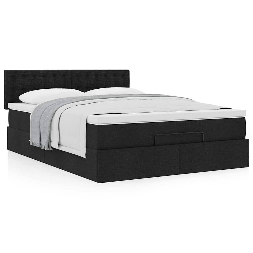 vidaXL Ottoman-Bett mit Matratze Schwarz 140x200 cm Stoff