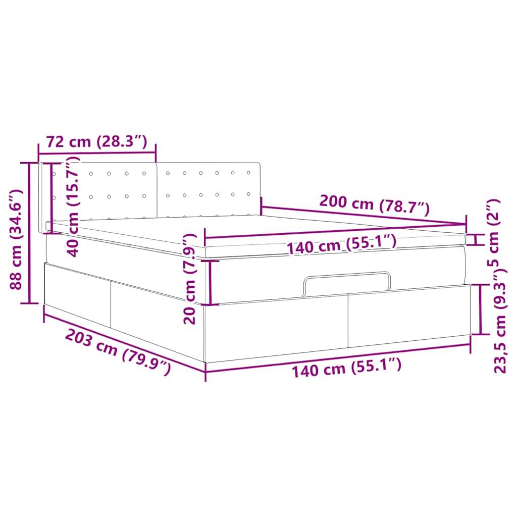 vidaXL Ottoman-Bett mit Matratze Schwarz 140x200 cm Stoff