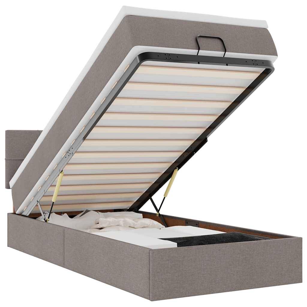 vidaXL Ottoman-Bett mit Matratze & LEDs Taupe 100x200 cm Stoff