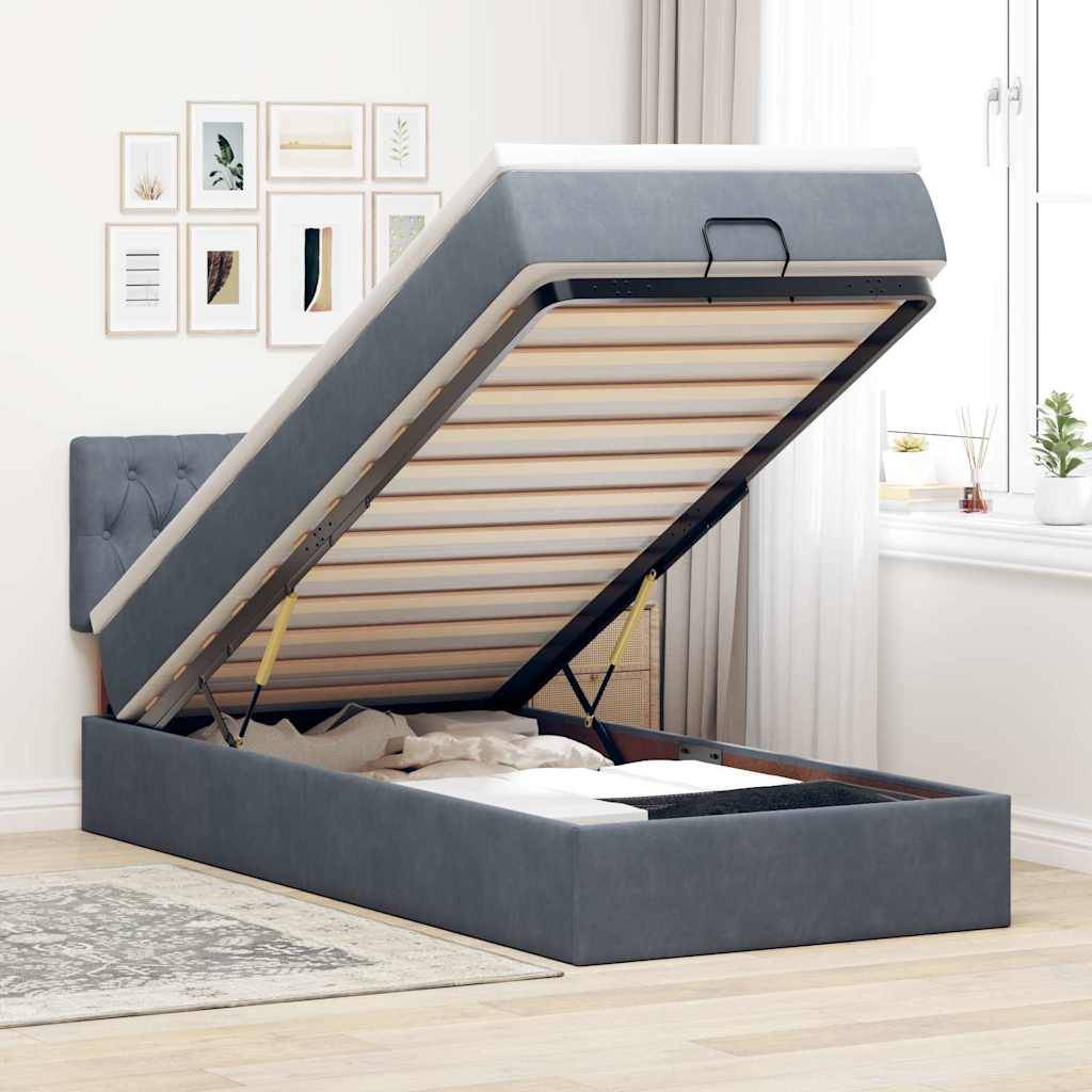 vidaXL Ottoman-Bett mit Matratze & LEDs Dunkelgrau 100x200 cm Samt
