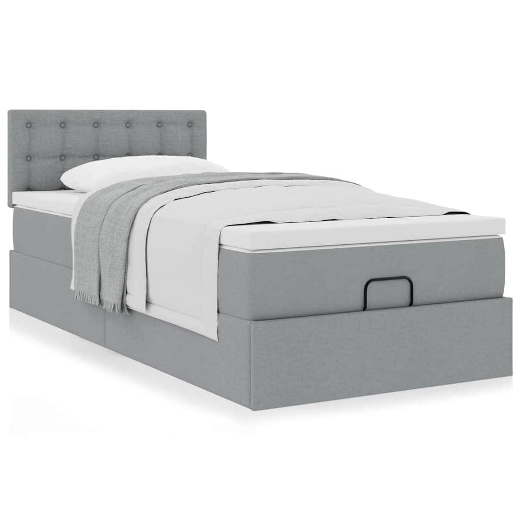 vidaXL Ottoman-Bett mit Matratze Hellgrau 100x200 cm Stoff
