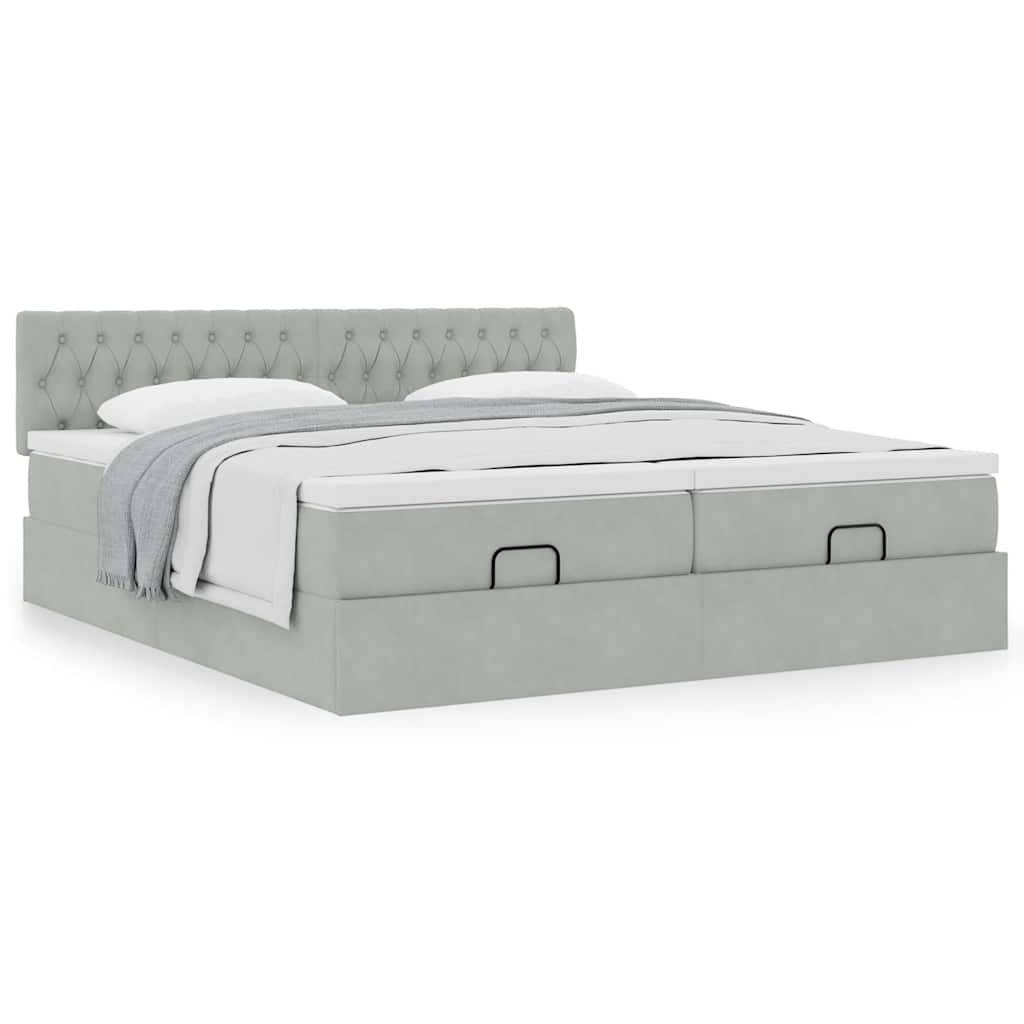 vidaXL Ottoman-Bett mit Matratzen Hellgrau 160x200 cm Samt