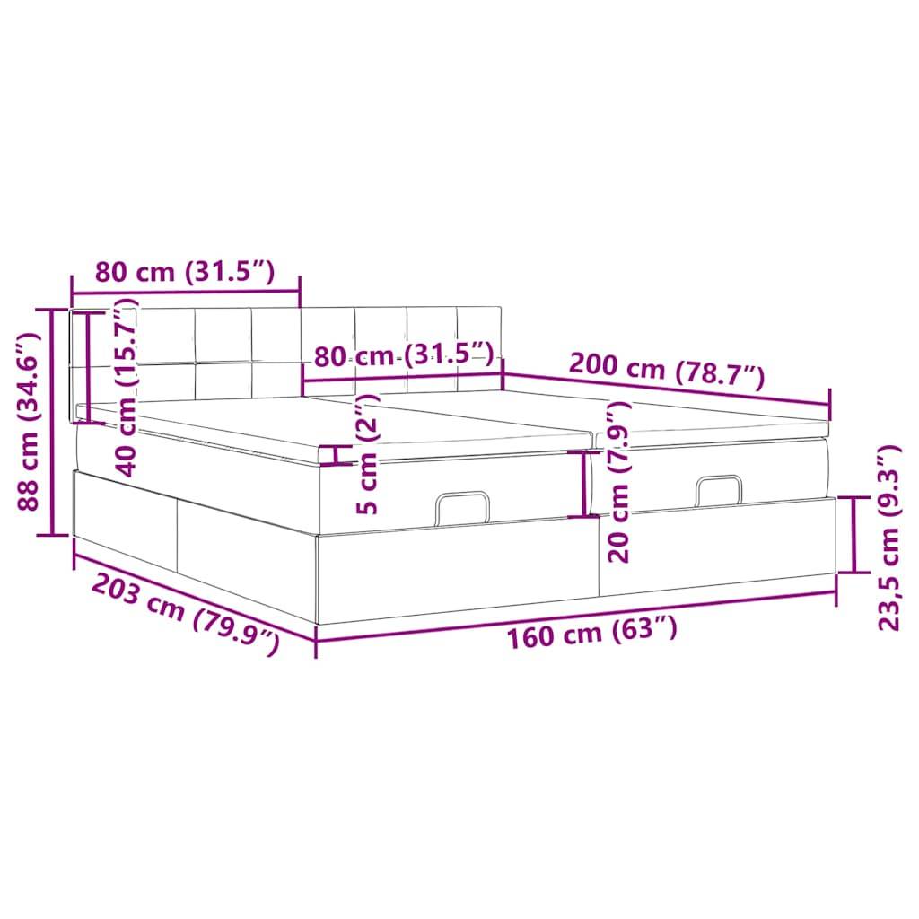 vidaXL Ottoman-Bett mit Matratzen & LEDs Taupe 160x200 cm Stoff