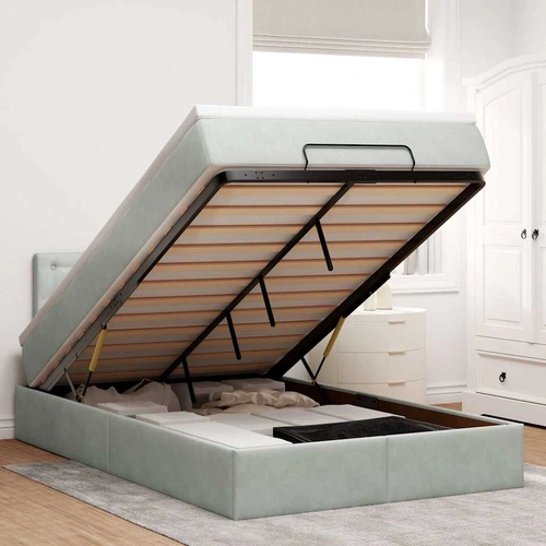 vidaXL Ottoman-Bett mit Matratze Hellgrau 120x200 cm Samt vidaXL Ottoman-Bett mit Matratze Hellgrau 120x200 cm Samt