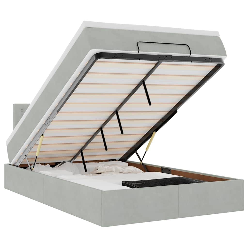 vidaXL Ottoman-Bett mit Matratze Hellgrau 120x200 cm Samt