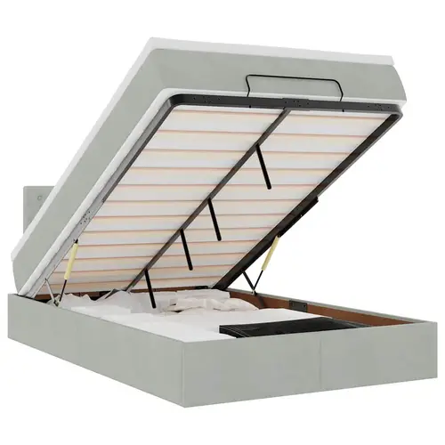 vidaXL Ottoman-Bett mit Matratze Hellgrau 120x200 cm Samt vidaXL Ottoman-Bett mit Matratze Hellgrau 120x200 cm Samt