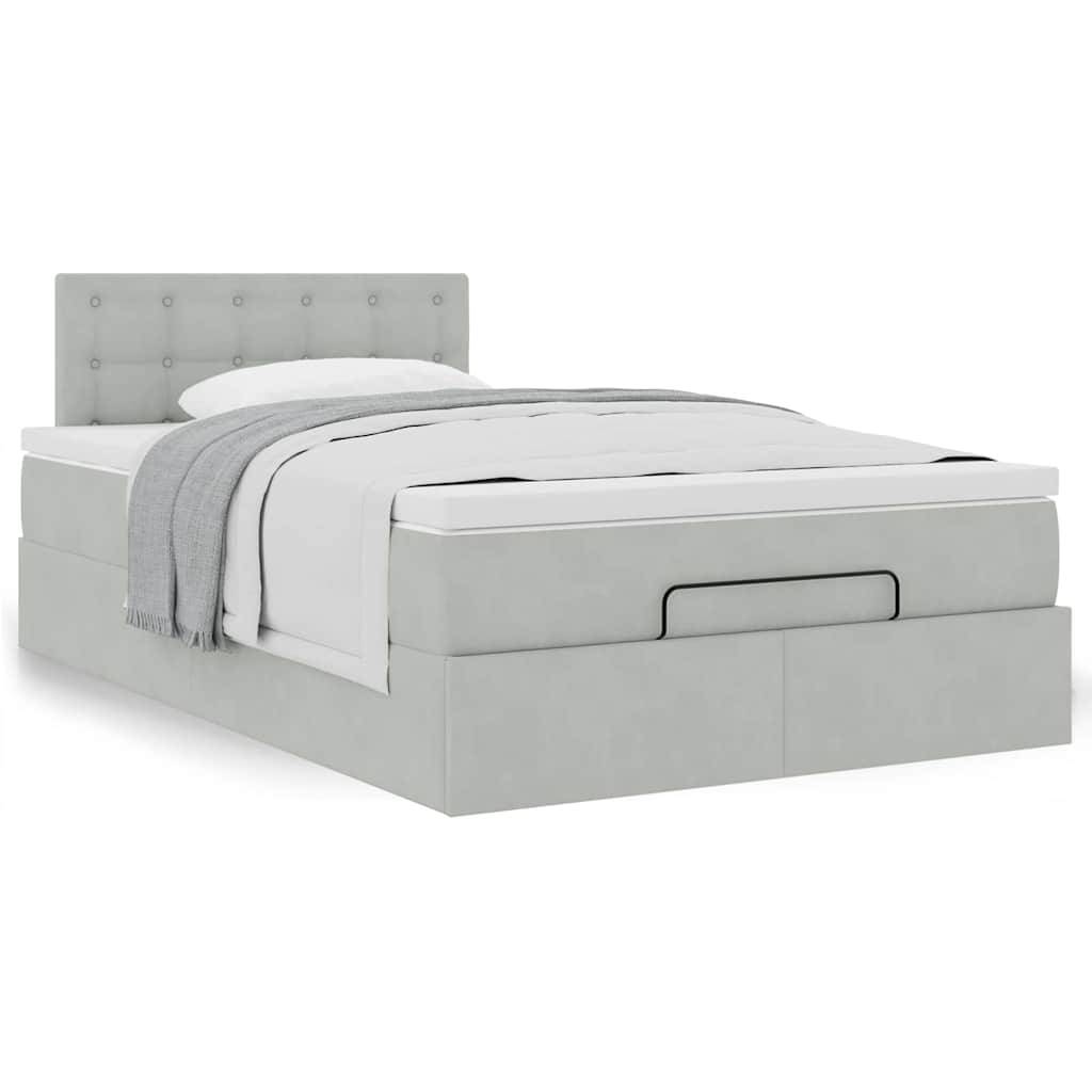 vidaXL Ottomanische Bett mit Matratze Hellgrau 120x190 cm Samt