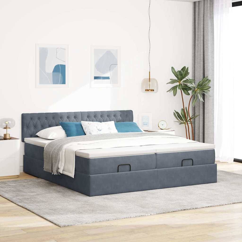 vidaXL Ottoman-Bett mit Matratzen & LEDs Dunkelgrau 160x200 cm Samt